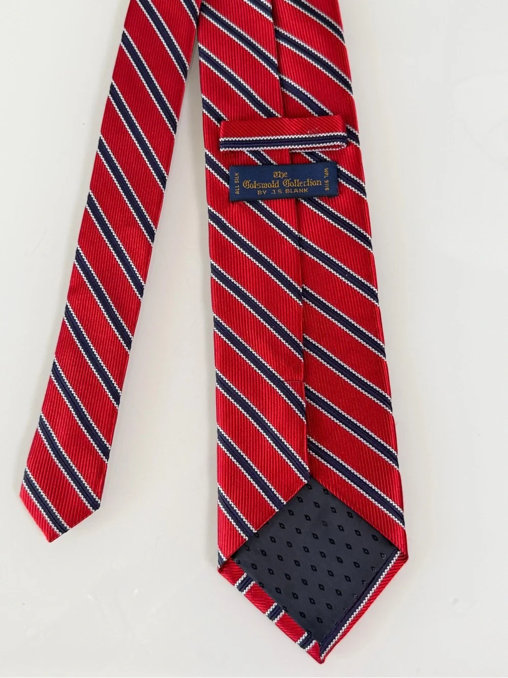 J.S. Blank Silk Men's Tie The Cotswold Collection Red Navy Blue Diagonal Stripe